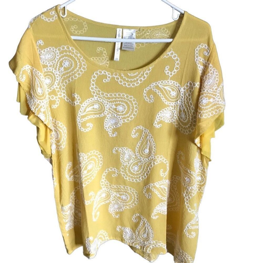 Forgotten Grace top blouse Size 1X yellow embroidered short sleeve New with tags